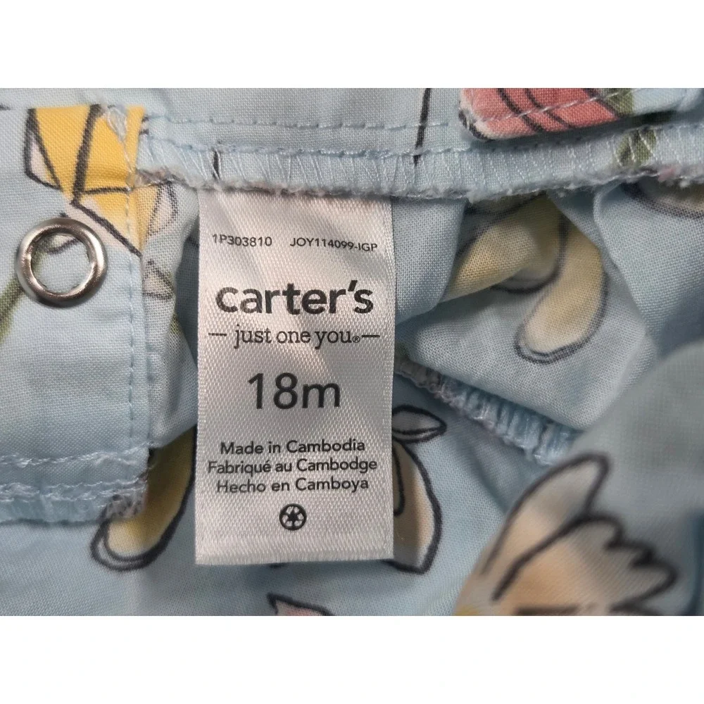 Carters Just One You Baby Girls Blue Floral Bird Ruffle Sun Dress 18M 1P303810